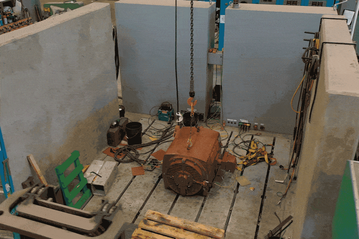 Moving image of an electrical generator being tested at a testing station in the fully-equipped H&N Electric facility
