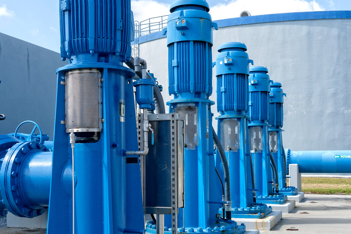 Several rows of tall and blue electric motors