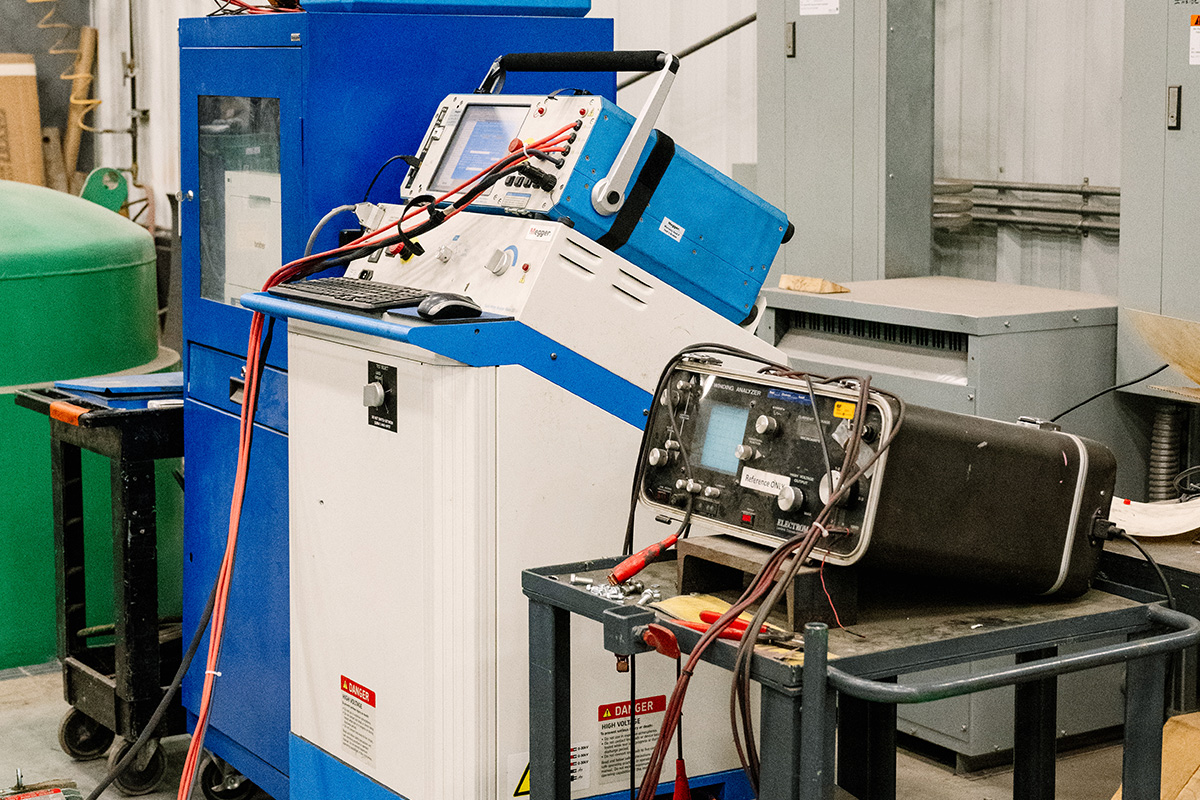 Preventative maintenance winding analysis machines in the fully-equipped H&N Electric facility in Pasco, Washington.